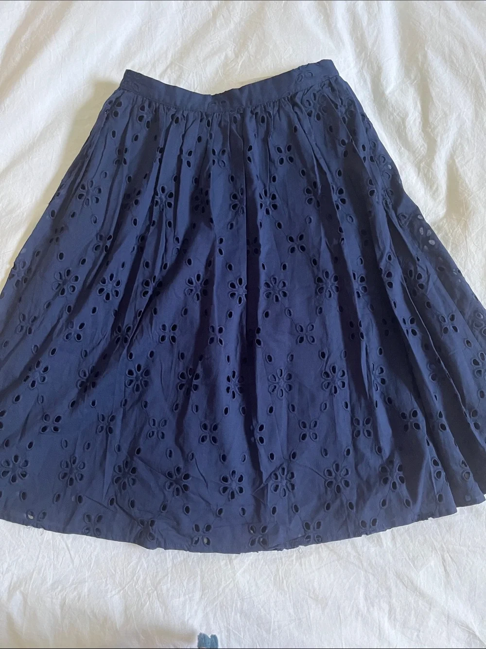 NWT J. crew spring navy blue eyelet A line midi skirt 100% cotton modest